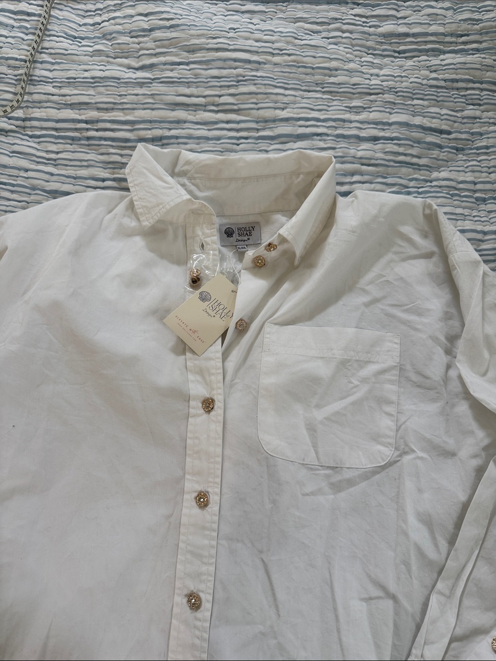 Holly & Shea White Button-Down Shirt with Chest Pocket